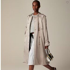 J. Crew Silver Metallic Trench Coat Satin Crepe with Classic Design S 4 NWOT
